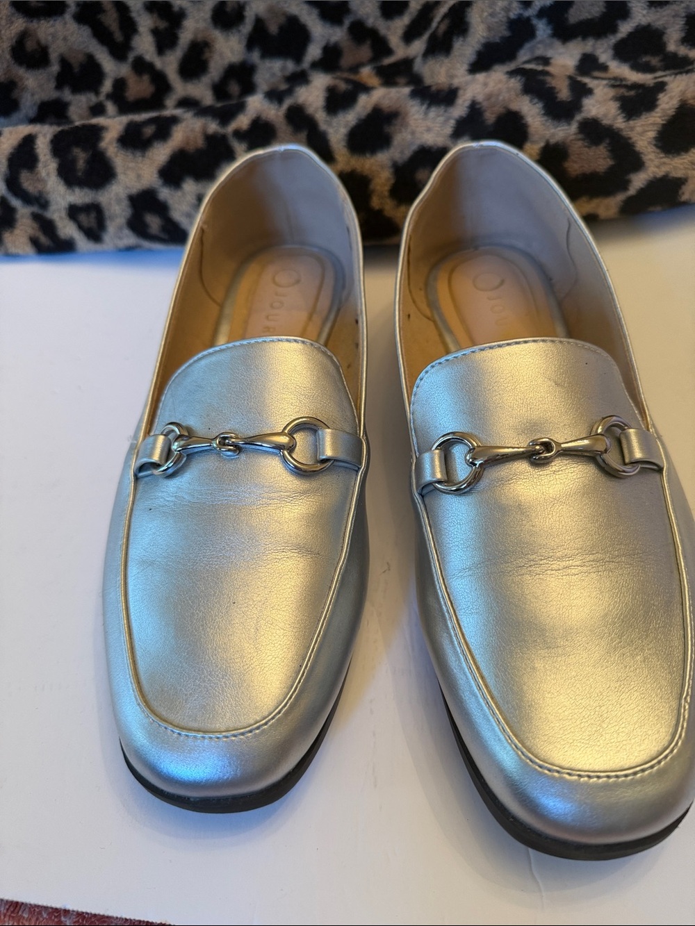 Journee Collection Silver Metallic Loafers with Horsebit Accent